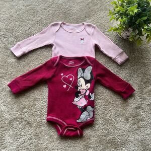 Disney Baby Pink Minnie Mouse Waffle Knit Long Sleeve One Piece Set of 2